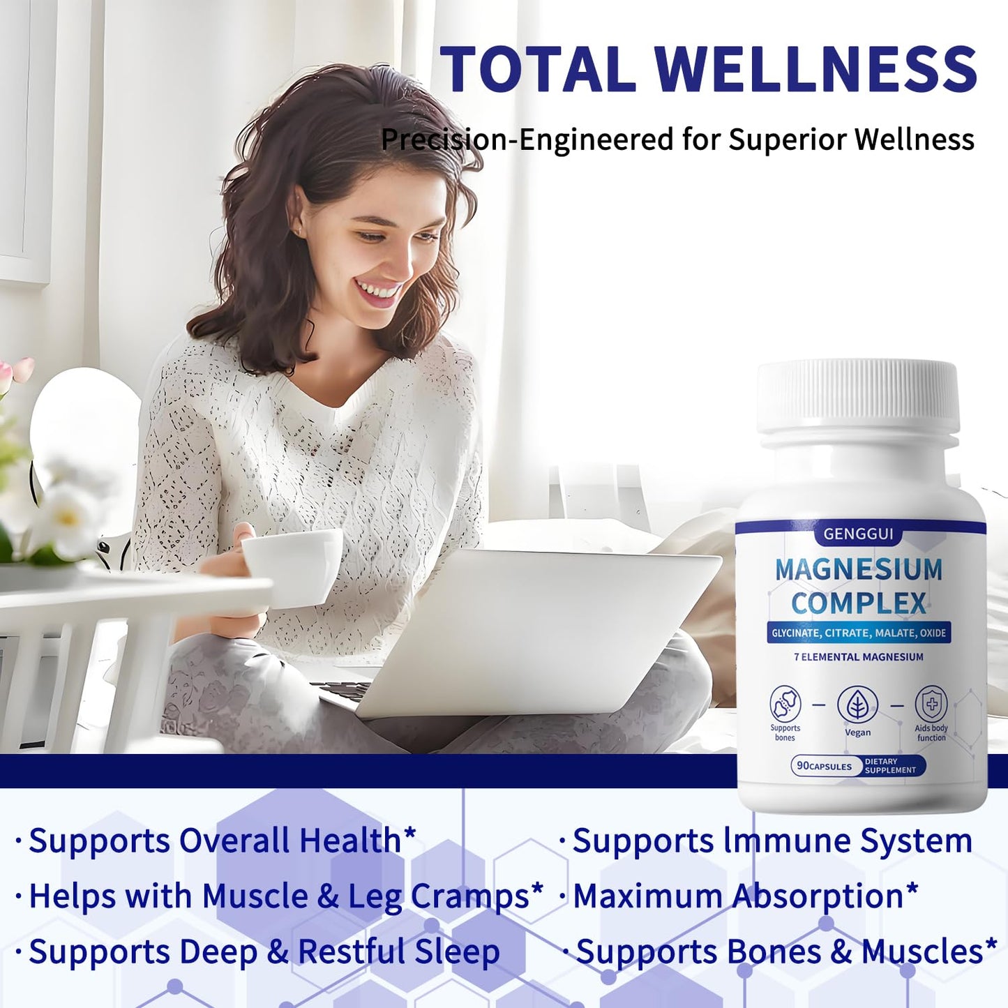 Magnesium Complex 1000mg – 8 Forms (Glycinate, Citrate, Malate) – Vegan, Non-GMO