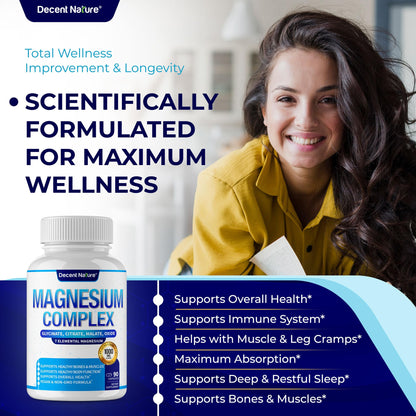 Magnesium Complex 7-Elemental Magnesium Supplement 1000mg – Non-GMO, 90 Capsules