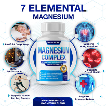 Magnesium Complex 7-Elemental Magnesium Supplement 1000mg – Non-GMO, 90 Capsules