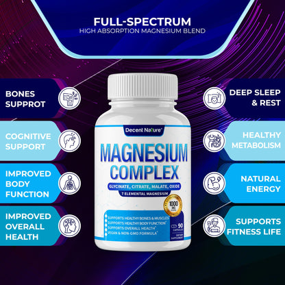 Magnesium Complex 7-Elemental Magnesium Supplement 1000mg – Non-GMO, 90 Capsules