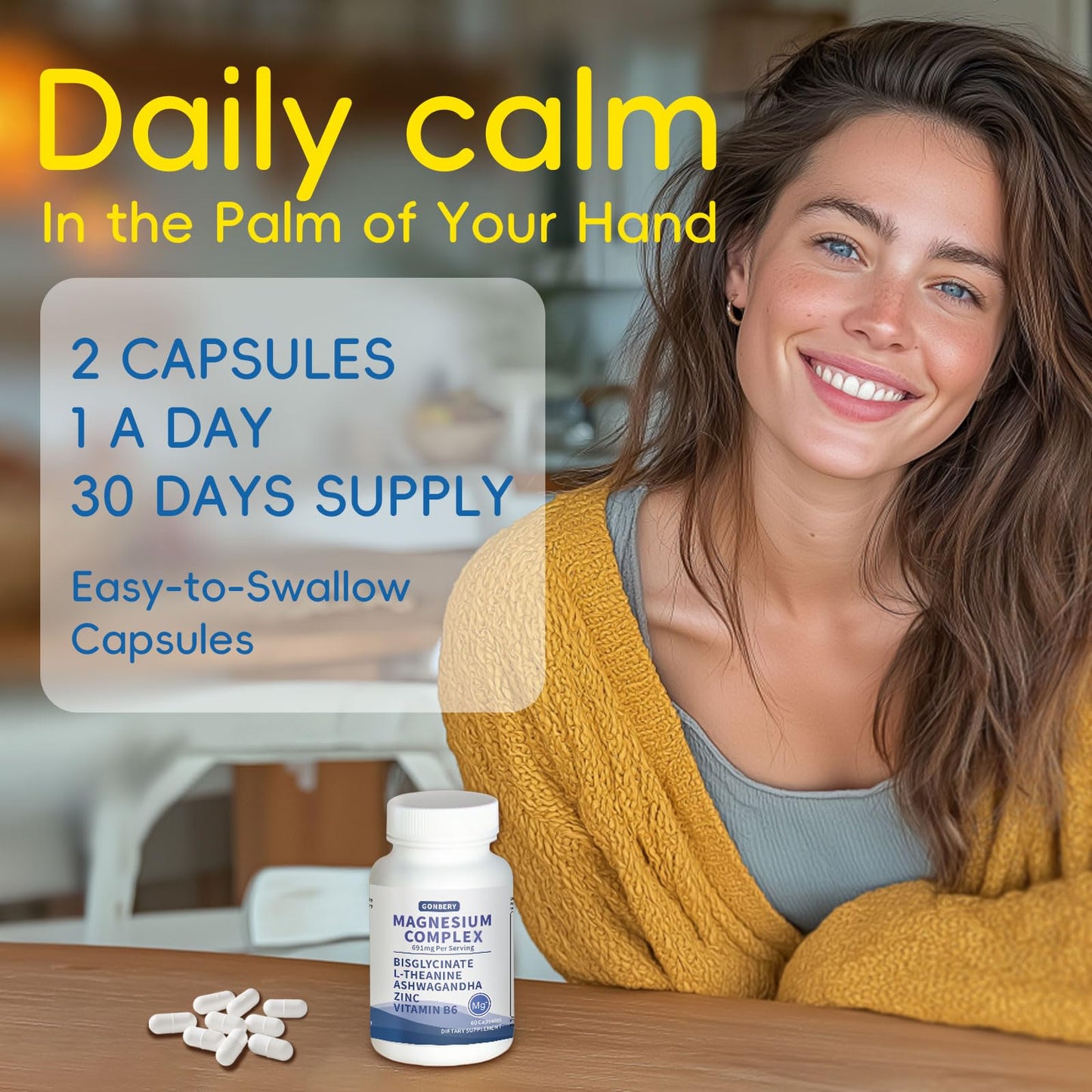 Magnesium Complex 7 in 1 with Ashwagandha & L-Theanine | High Absorption Bisglycinate, Citrate & Malate + Vitamin B6, Zinc | Support DeepCalm | Vegan, Gluten Free, 60 Servings