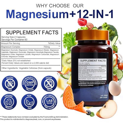 Magnesium Complex 700mg – 12-in-1 Magnesium Supplement (120 Capsules)
