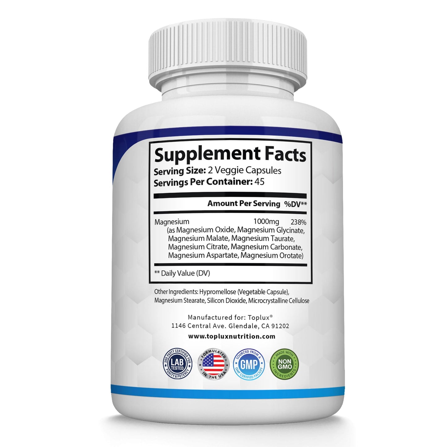 Magnesium Complex 8-Elemental 1000mg – Glycinate, Citrate, Malate, Taurate | 90 Veg Capsules