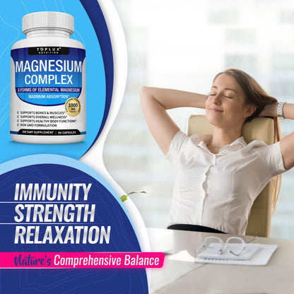 Magnesium Complex 8-Elemental 1000mg – Glycinate, Citrate, Malate, Taurate | 90 Veg Capsules
