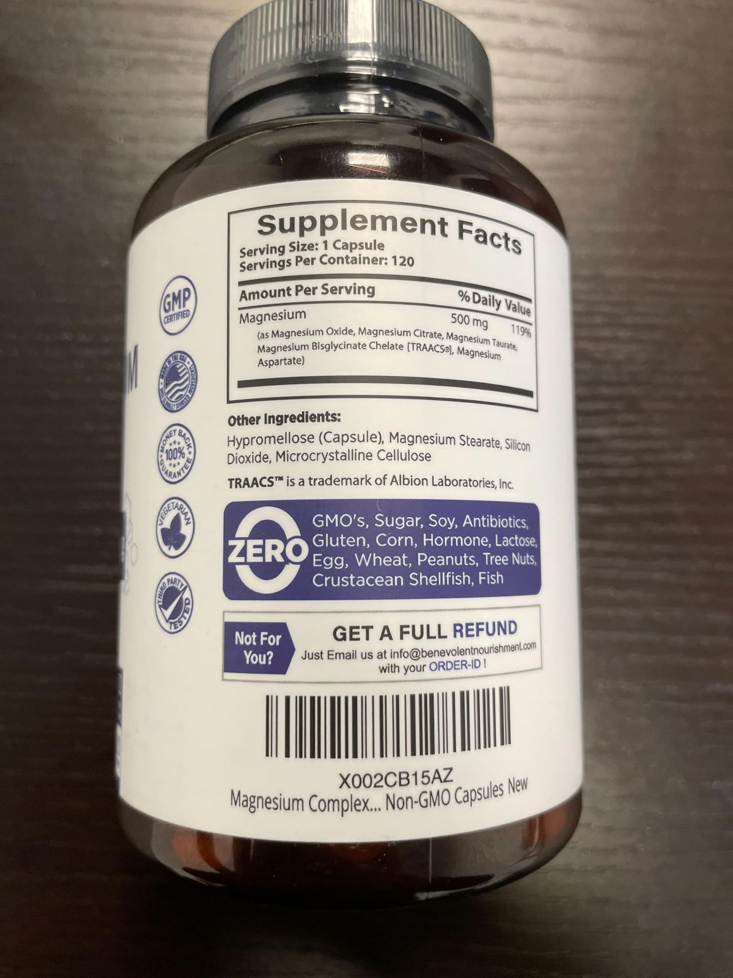 Magnesium Complex Supplement – 4 Month Supply (120 Capsules, 500mg) 5-in-1 Max Absorption for Calm, Sleep & Leg Cramps