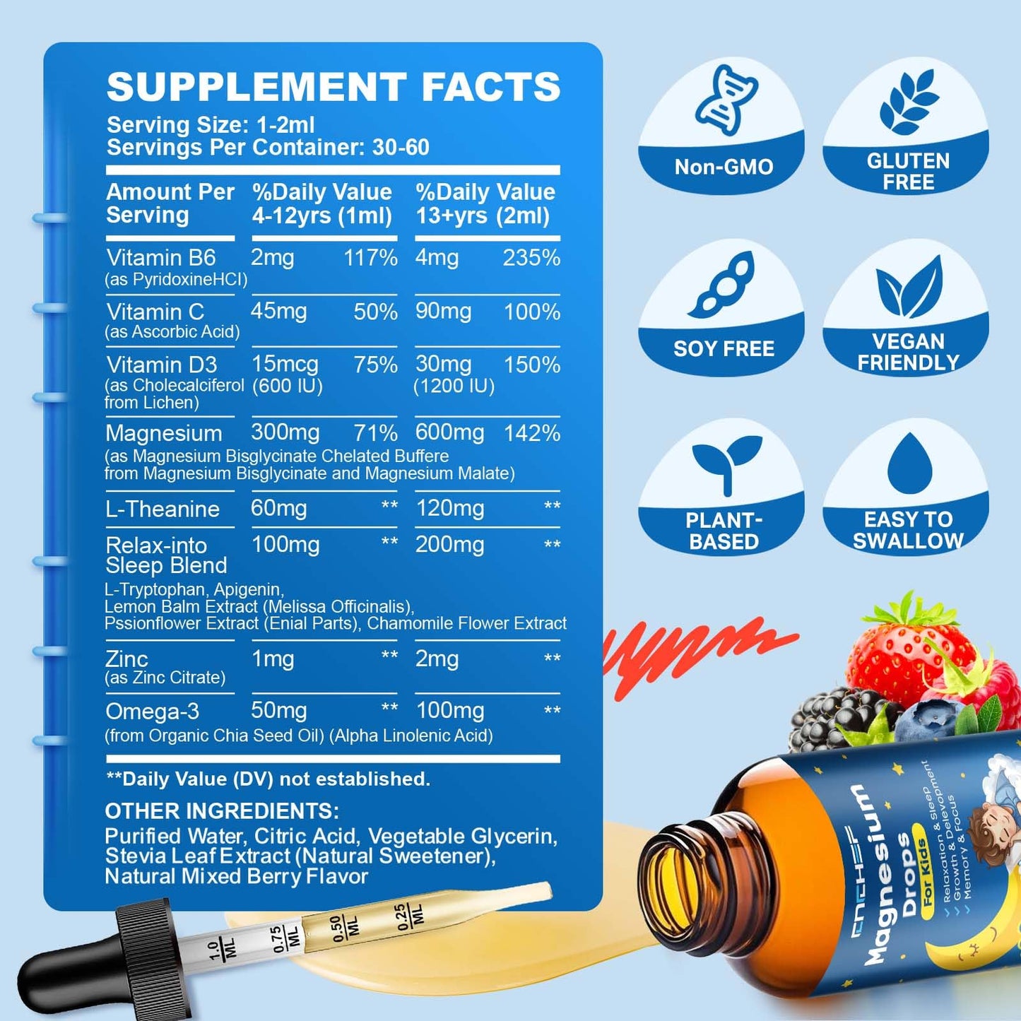 Magnesium Drops - Magnesium Glycinate Liquid for Kids | Calm, Sleep & Focus