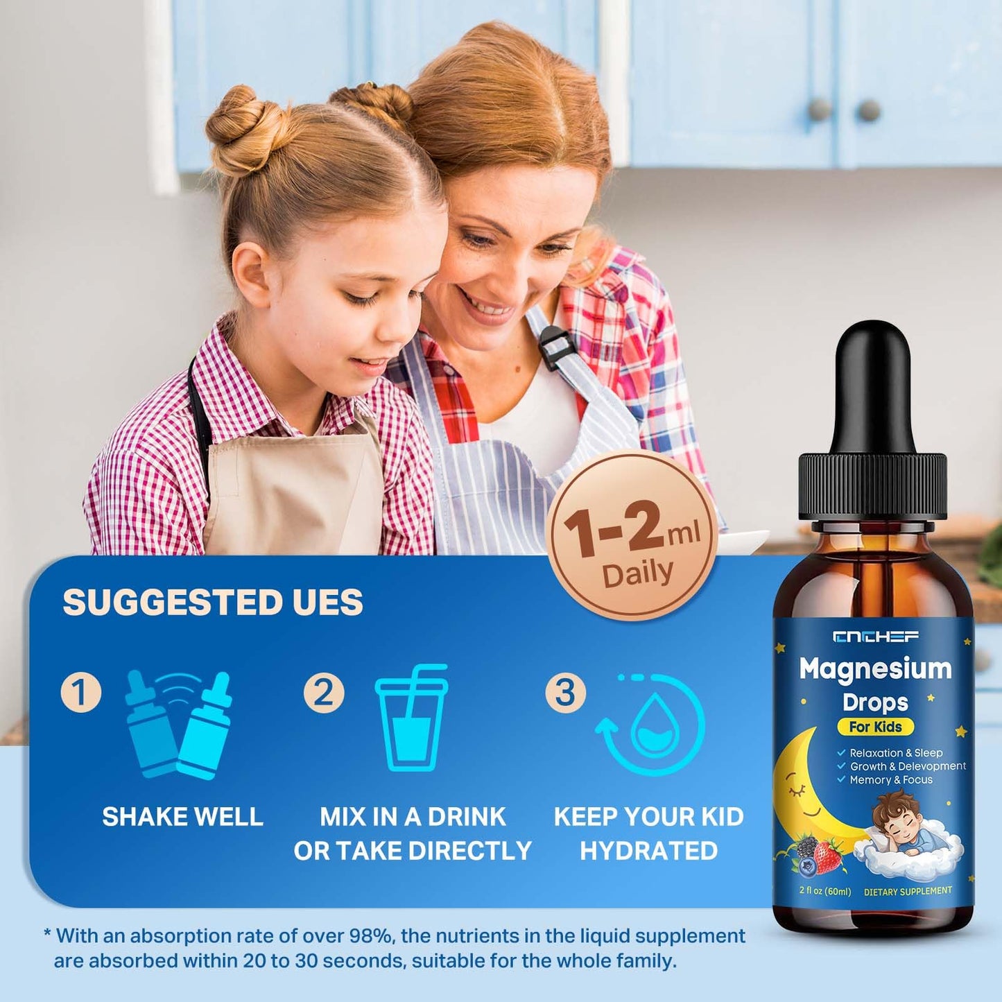 Magnesium Drops - Magnesium Glycinate Liquid for Kids | Calm, Sleep & Focus