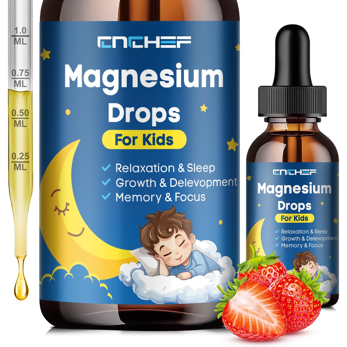 Magnesium Glycinate Drops for Kids – Strawberry Flavor (2 oz) – Sleep, Calm, Focus & Immune Support