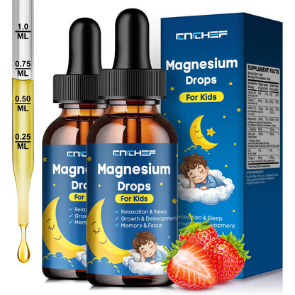 2-Pack Magnesium Drops for Kids | Magnesium Glycinate Liquid, Strawberry Flavor
