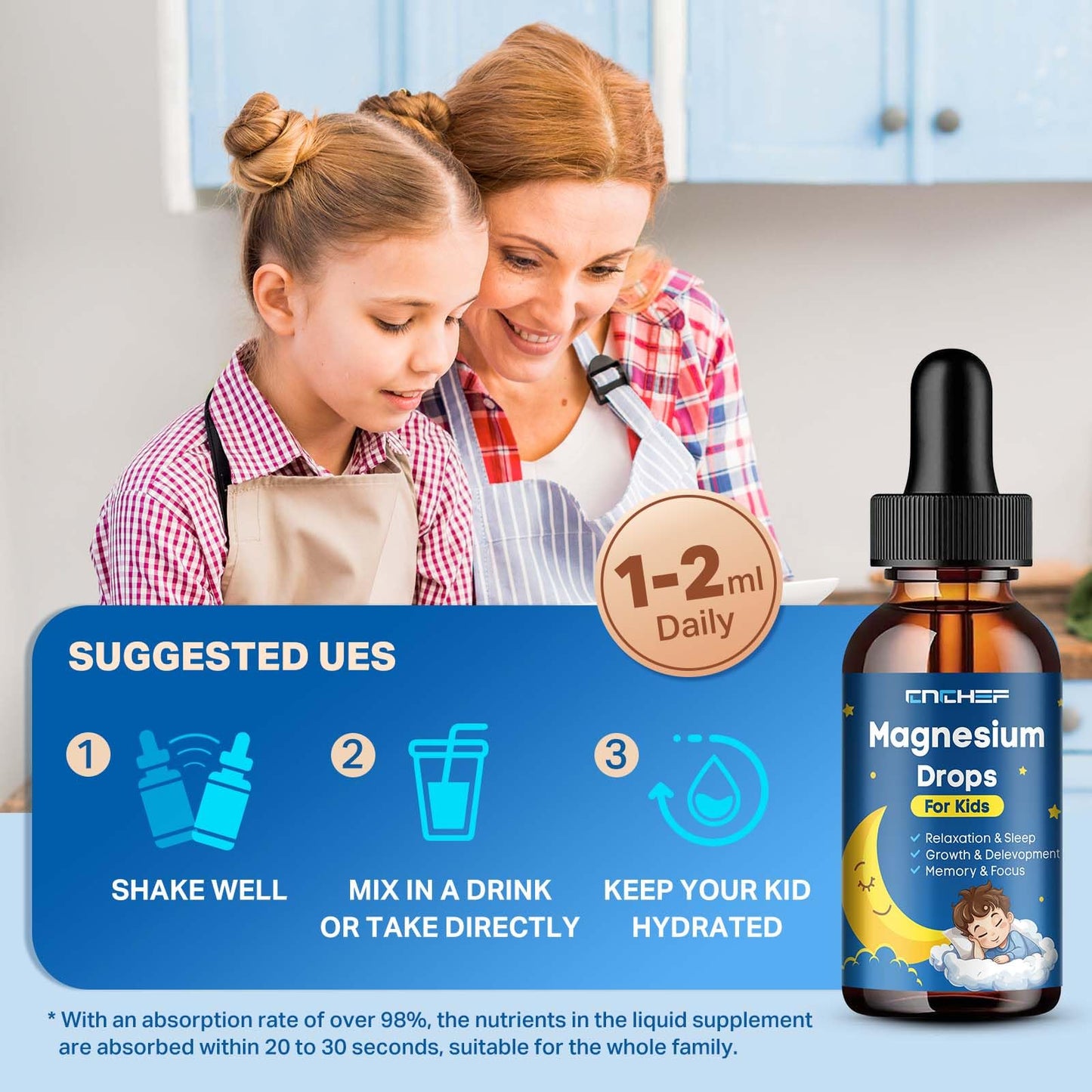 2-Pack Magnesium Drops for Kids | Magnesium Glycinate Liquid, Strawberry Flavor