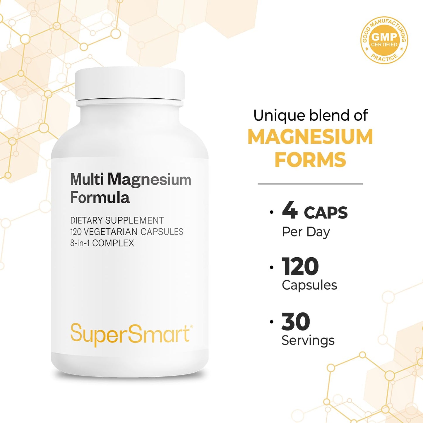 SuperSmart Multi Magnesium Formula (Previously Optimag) - Full Spectrum 8 Active Forms - Fight Magnesium Deficiency | Non-GMO & Gluten Free - 120 Vegetarian Capsules