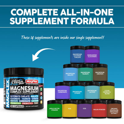 8in1 Magnesium Supplement Complex | Clean Nutra Magplex Glycinate, Citrate, Malate & Probiotics