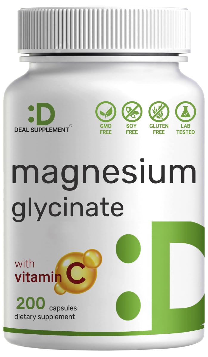 Magnesium Glycinate 1000mg per Serving + Vitamin C – 240 Capsules (Chelated, Easy Absorption)