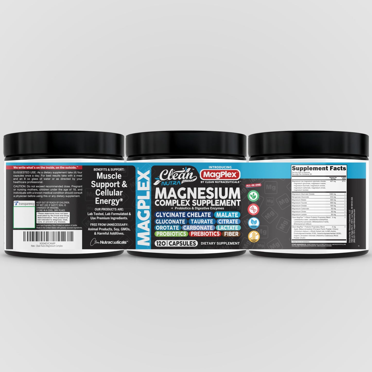 8in1 Magnesium Supplement Complex | Clean Nutra Magplex Glycinate, Citrate, Malate & Probiotics