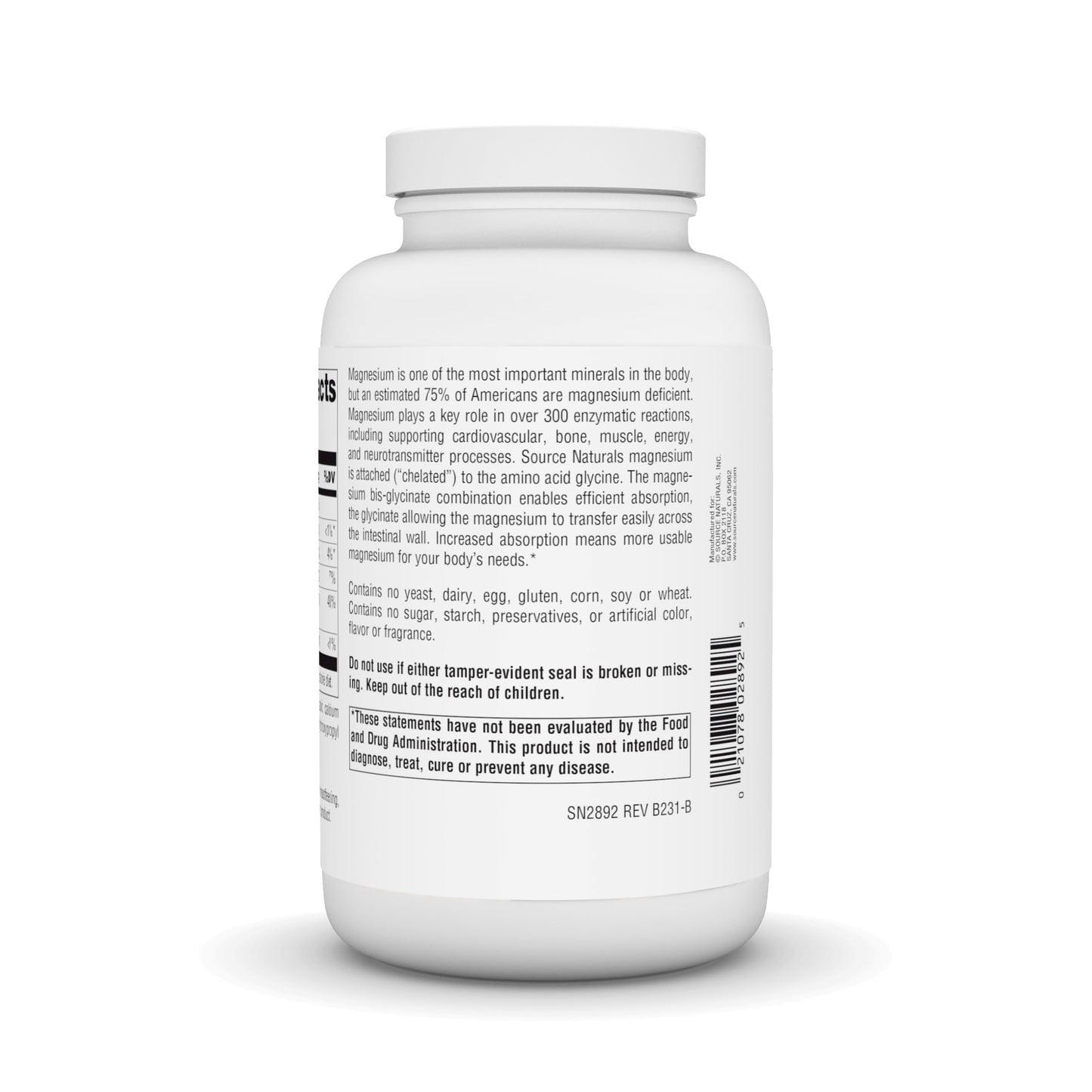 Source Naturals Magnesium Glycinate | Chelated for High Absorption | Calming Energy, Bone & Heart Support* | 200 mg per Serving - 180 Tablets