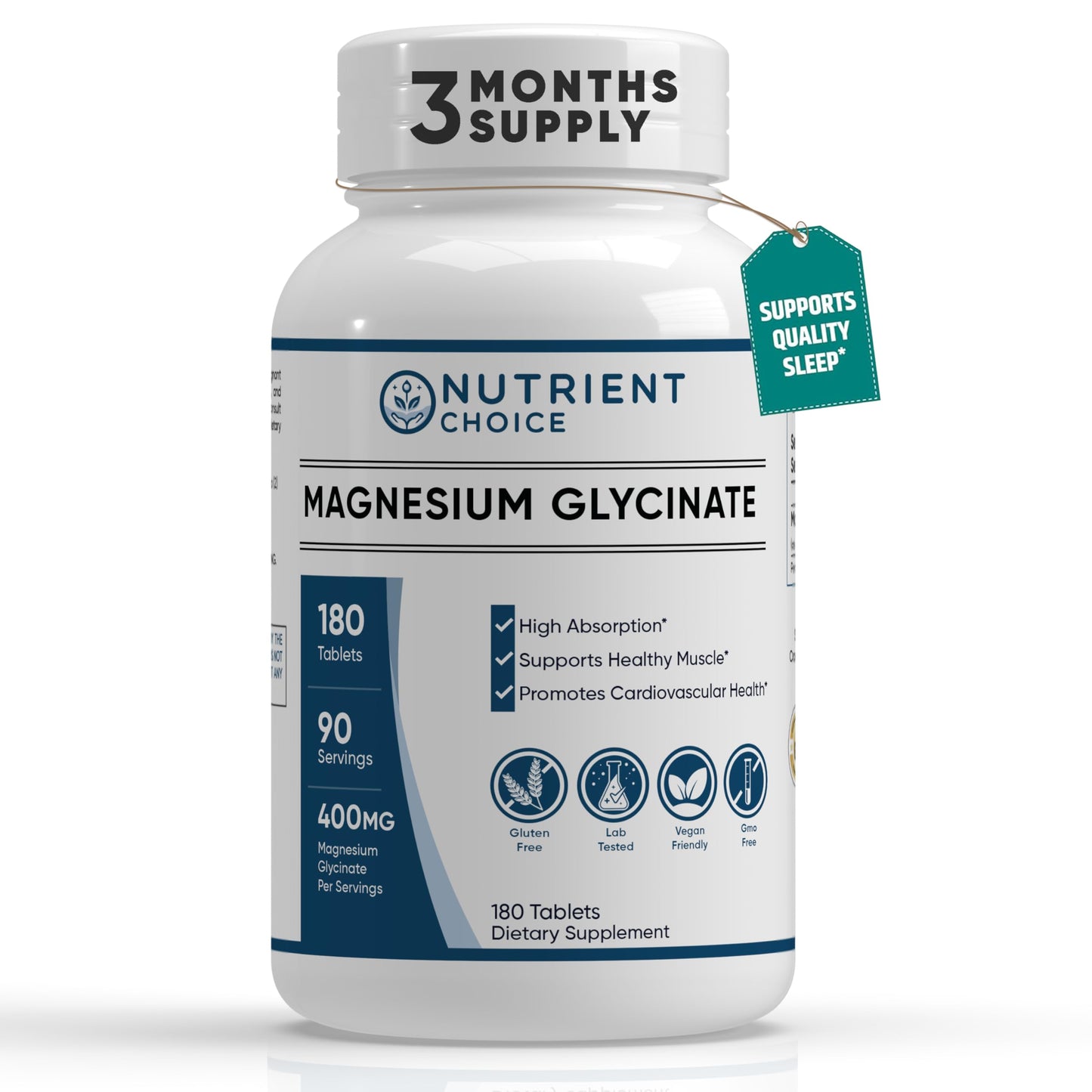 400 mg Magnesium Glycinate – 180 Tablets | High Absorption, Non-GMO