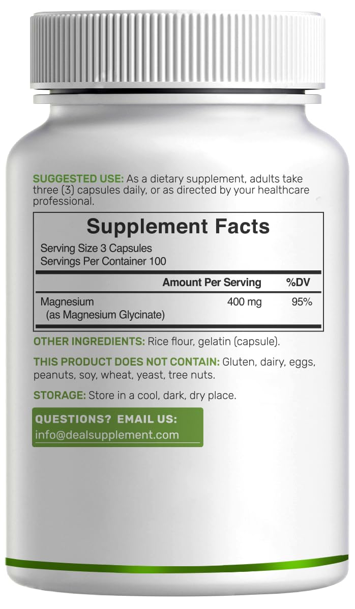 Magnesium Glycinate 400mg, 300 Capsules | 100% Chelated for Easy Absorption | Essential Mineral Supplement for Muscle, Sleep & Heart Health