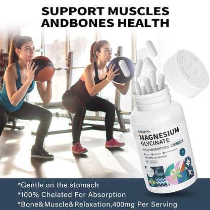 Magnesium Glycinate 400 MG per Serving | 90 Vegetarian Capsules | Chelated for High Absorption