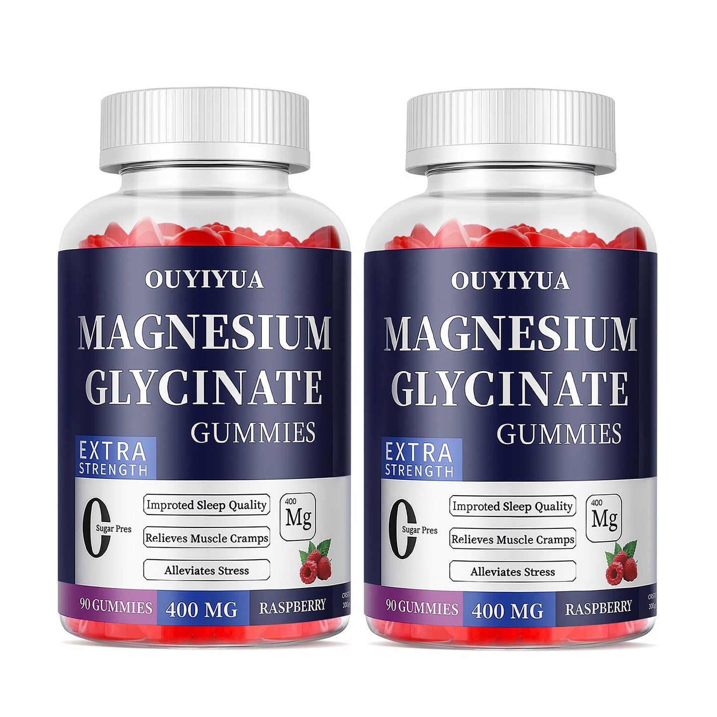 OUYIYUA Magnesium Glycinate 400mg Gummies - Sugar Free with Vitamin D & B6 | 2 Pack