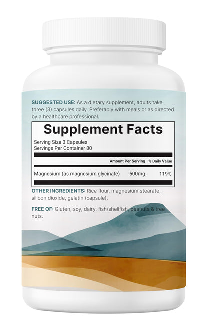 Magnesium Glycinate 500mg - 240 Capsules | 100% Chelated | Non-GMO