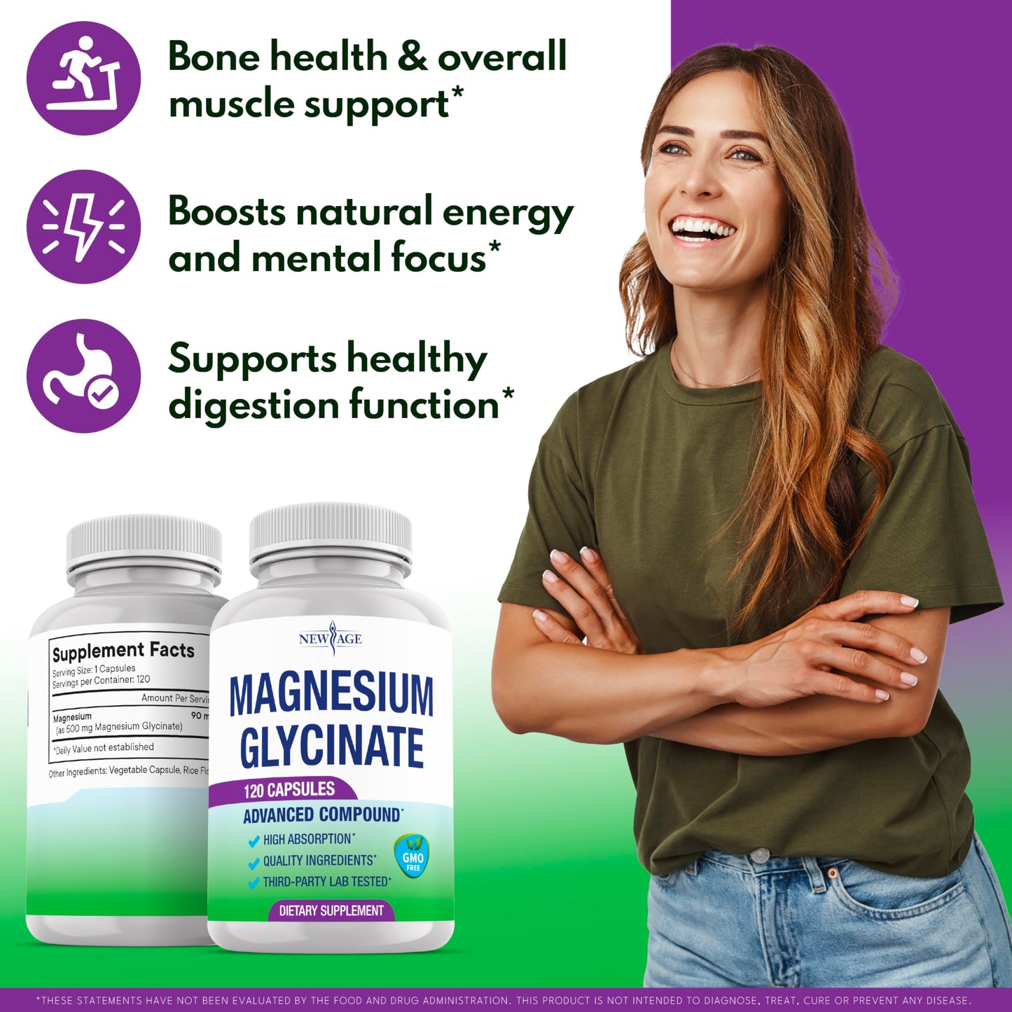 Magnesium Glycinate 500mg – 90mg Elemental Mg | High Absorption, Gluten-Free, Non-GMO | 360 Vegan Capsules