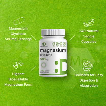 2 Pack Magnesium Glycinate 500mg | 480 Veggie Capsules | Chelated for Easy Absorption