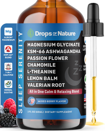 Magnesium Glycinate & Ashwagandha Liquid Drops – Relaxation & Sleep Support (60mL) | Vegan