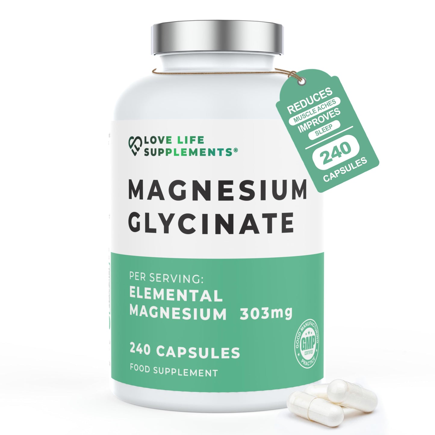 Magnesium Glycinate (Bisglycinate) | Chelated Magnesium Supplement | 303mg Mg per Capsule | 240 Capsules | UK Made