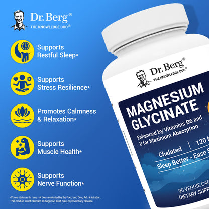 Dr. Berg Maximum Strength Magnesium Glycinate 90 Capsules | USA Formulated 4-in-1 Chelated Magnesium