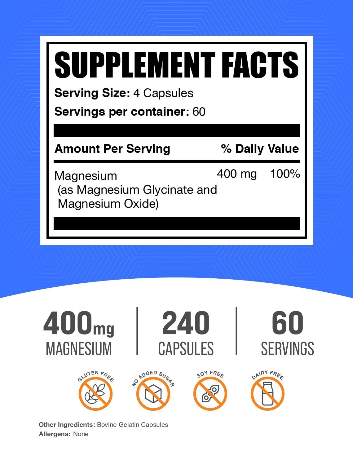 BulkSupplements Magnesium Glycinate Capsules – Highly Absorbed, Gluten Free, 240 Count