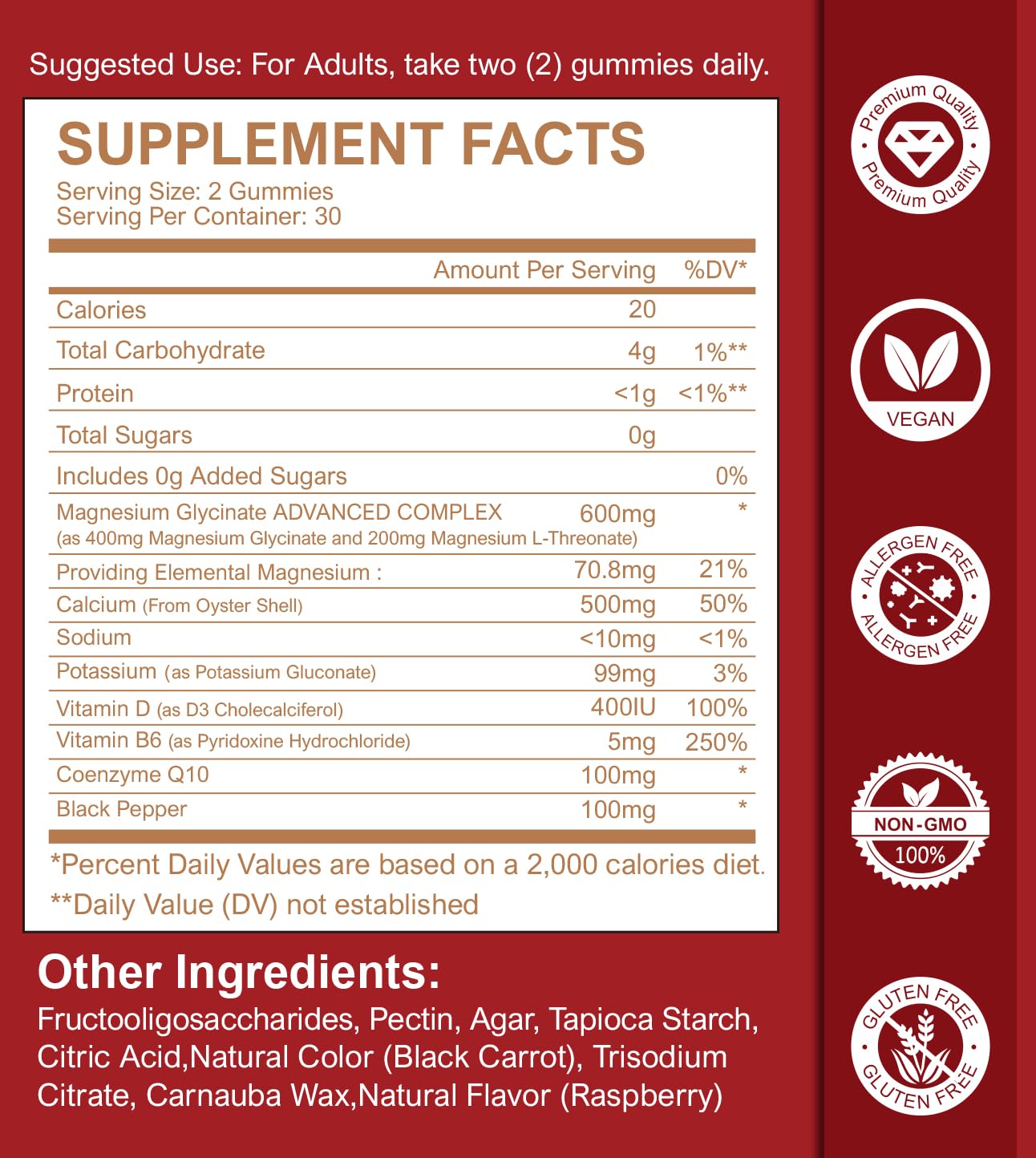 Magnesium Glycinate Gummies – Sugar Free, 400mg Glycinate + 200mg L-Threonate