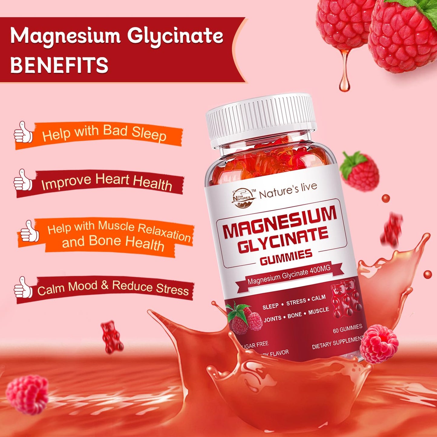 Magnesium Glycinate Gummies – Sugar Free, 400mg Glycinate + 200mg L-Threonate