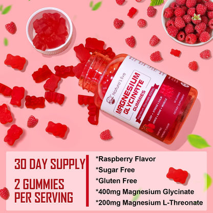 Magnesium Glycinate Gummies – Sugar Free, 400mg Glycinate + 200mg L-Threonate