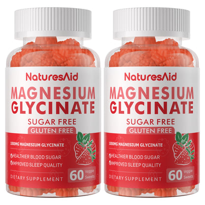 Magnesium Glycinate Gummies 1000mg - Sugar Free Calm Mood & Sleep Support (120 Strawberry Gummies) - 2 Pack