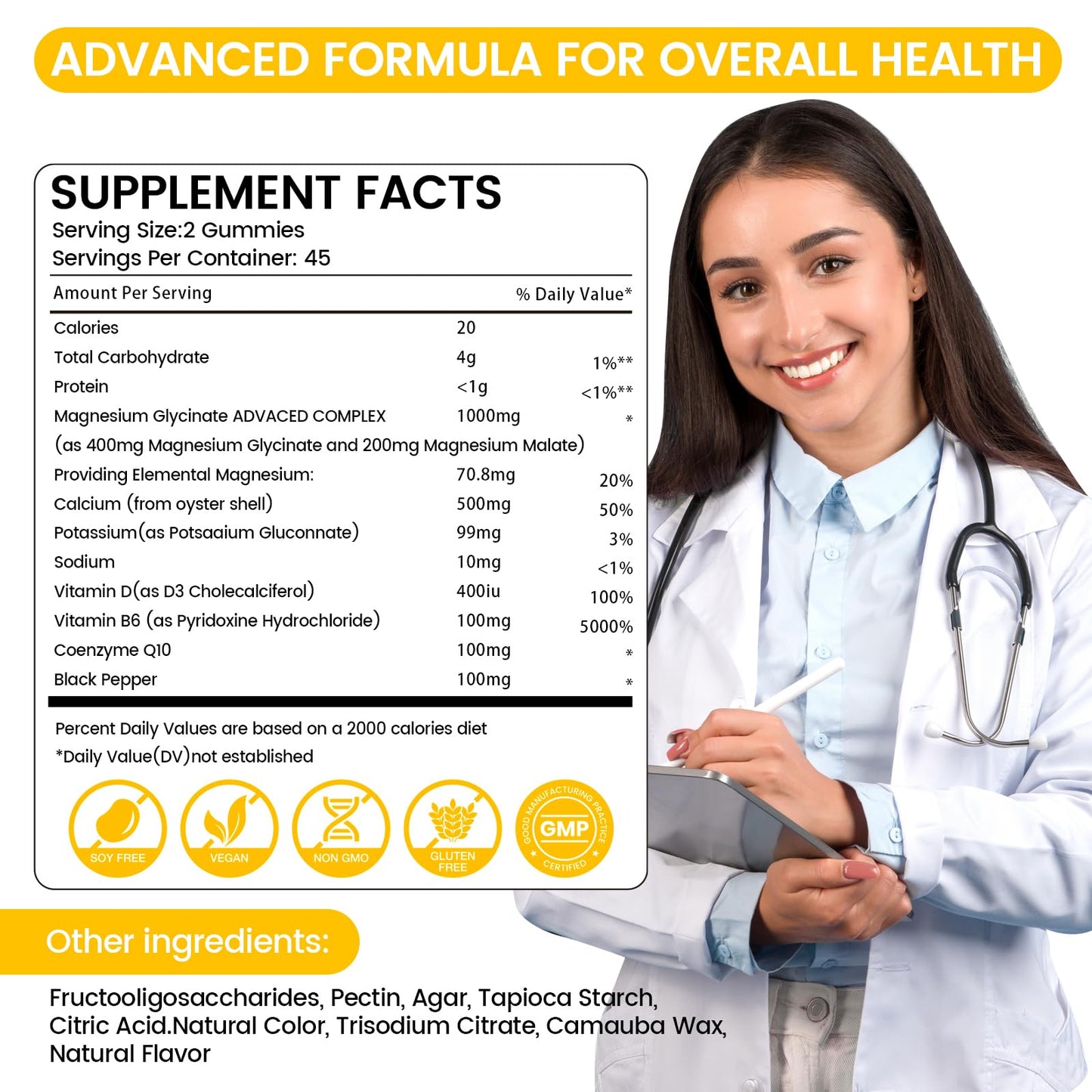 Magnesium Glycinate Gummies 1000mg - 90 Ct | Calm Mood, Sleep Support | Mango Pineapple