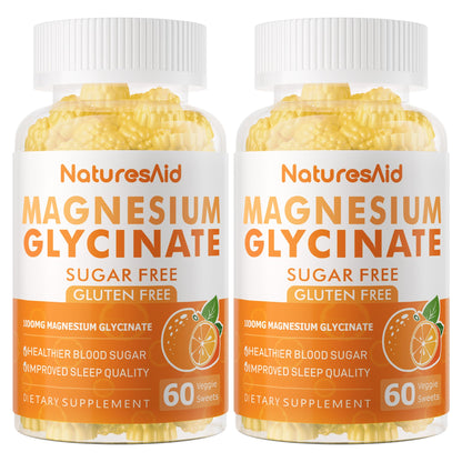 Magnesium Glycinate Gummies 1000mg - Sugar Free with Vitamin D/B6 & CoQ10 | 120 Orange Gummies (2 Pack)