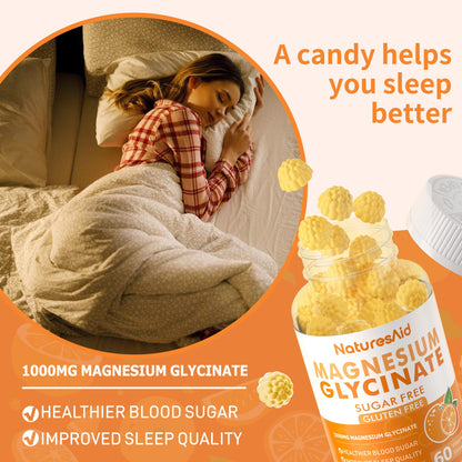Magnesium Glycinate Gummies 1000mg - Sugar Free with Vitamin D/B6 & CoQ10 | 120 Orange Gummies (2 Pack)