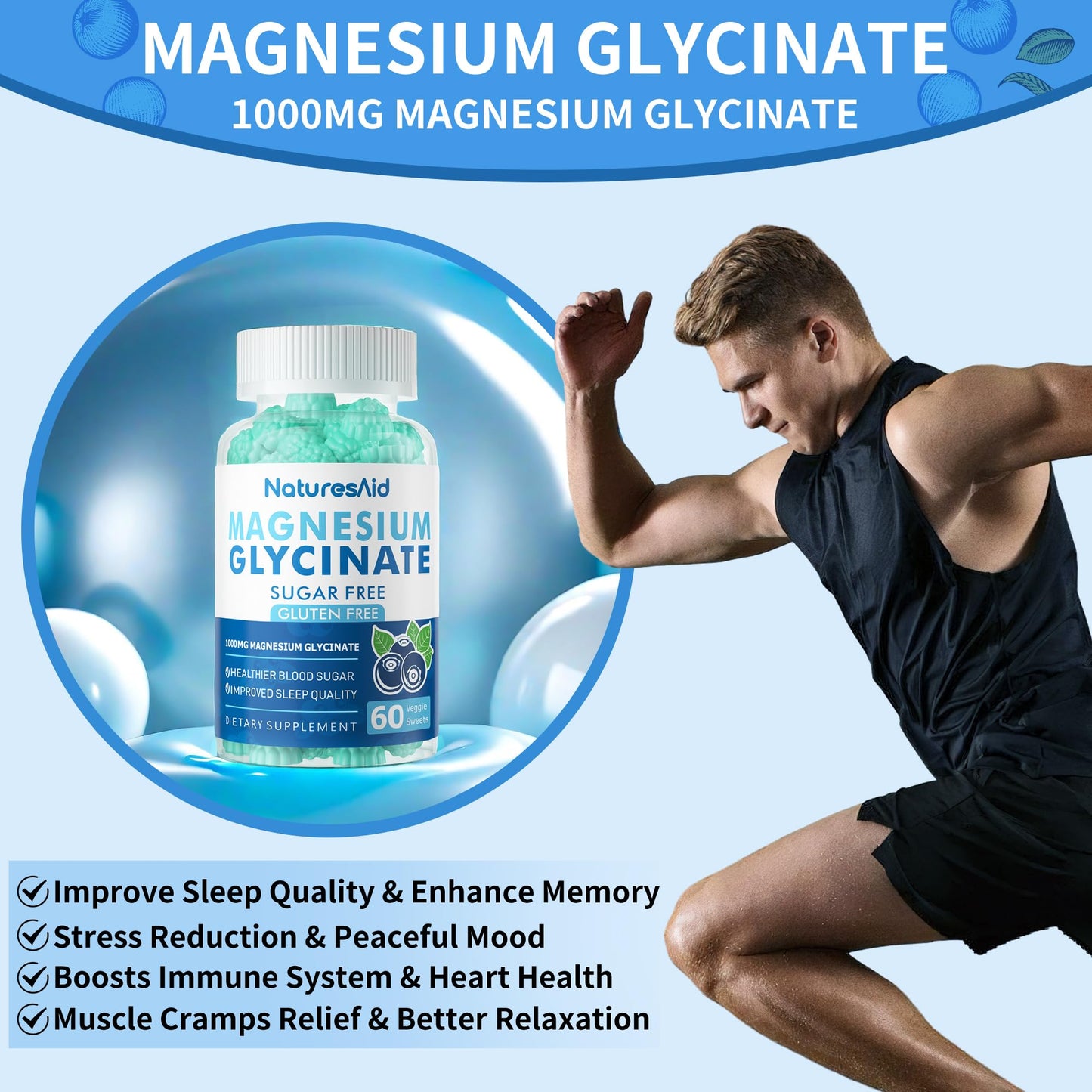 Magnesium Glycinate Gummies 1000mg – Sugar Free, Mood & Sleep Support (2-Pack)