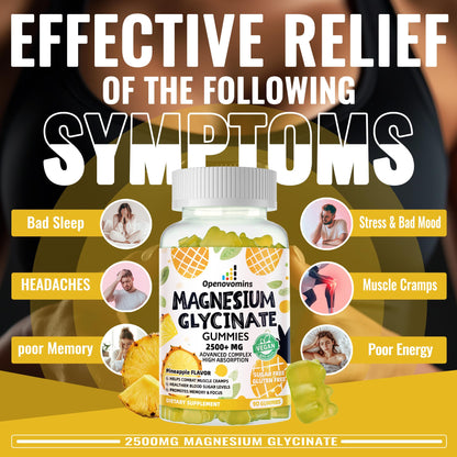 Magnesium Glycinate Gummies 2500mg – Sugar Free Calm Mood & Sleep Support (90 Pineapple Gummies)