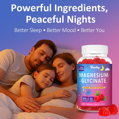 Magnesium Glycinate Gummies 400mg – Sugar Free Vegan (60 Raspberry Chewables) – 2 Pack