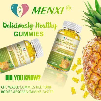 MENXI Magnesium Glycinate Gummies 400mg – Sugar Free Pineapple, Vitamin D, B6 & CoQ10 (120 Gummies)