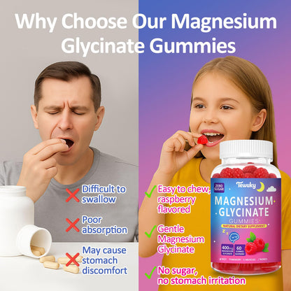 Magnesium Glycinate Gummies 400mg – Sugar Free Vegan (60 Raspberry Chewables) – 2 Pack