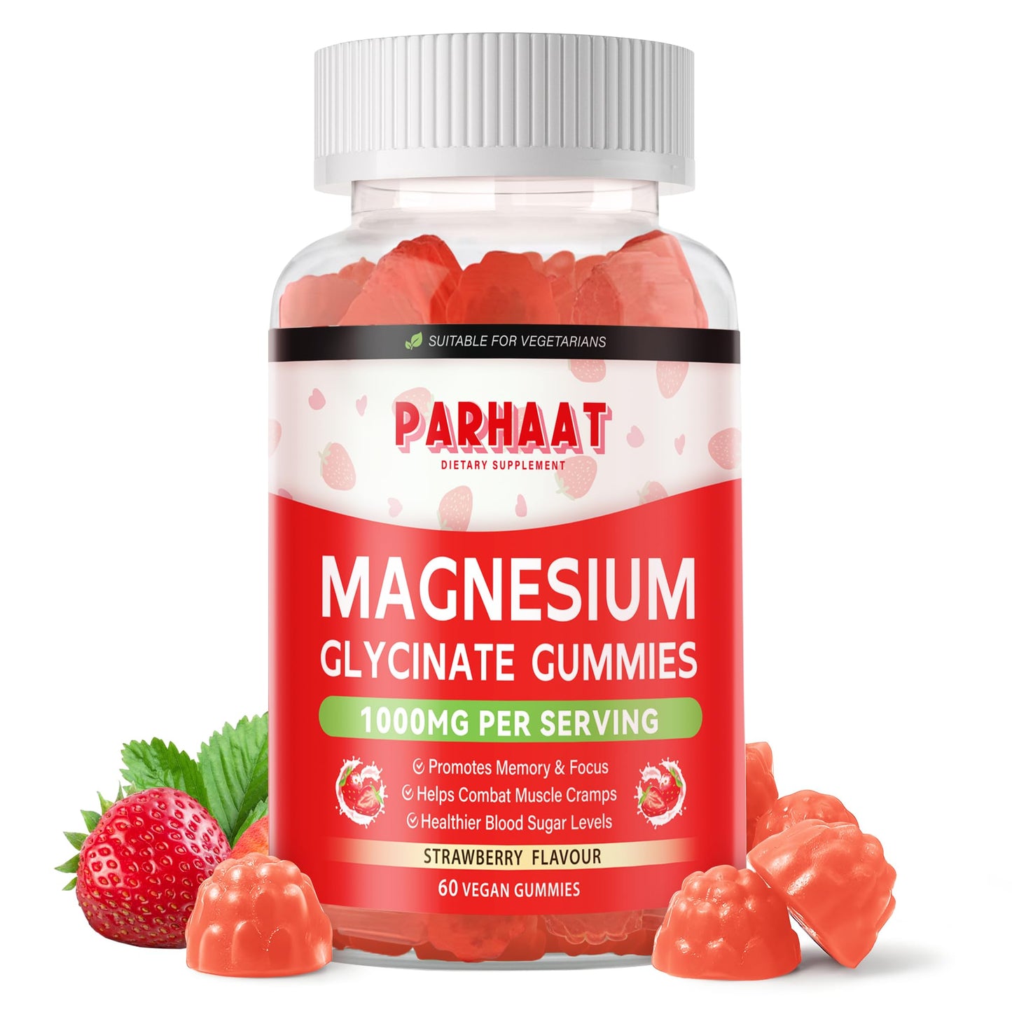 Magnesium Glycinate Gummies – Sugar Free Calm Mood & Sleep Support (60 Strawberry Chews)