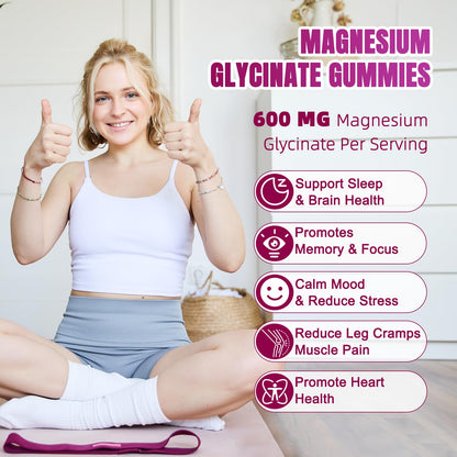 Magnesium Glycinate Gummies 600mg – High Absorption Magnesium for Women, Men & Kids, Sugar Free 60 Count