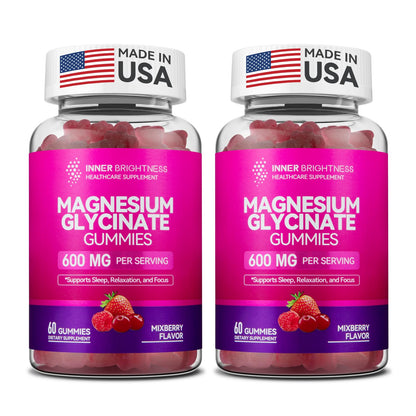 Inner Brightness Magnesium Glycinate Plus Gummies – 860mg | Sugar-Free, Gluten-Free, Non-GMO (120 Count)
