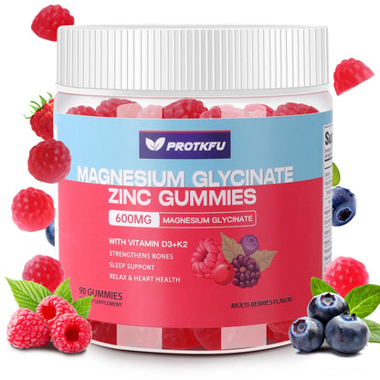 90 CT Magnesium Glycinate Gummies 600mg – Sugar Free, Zinc, D3 & K2 for Sleep & Bone Health