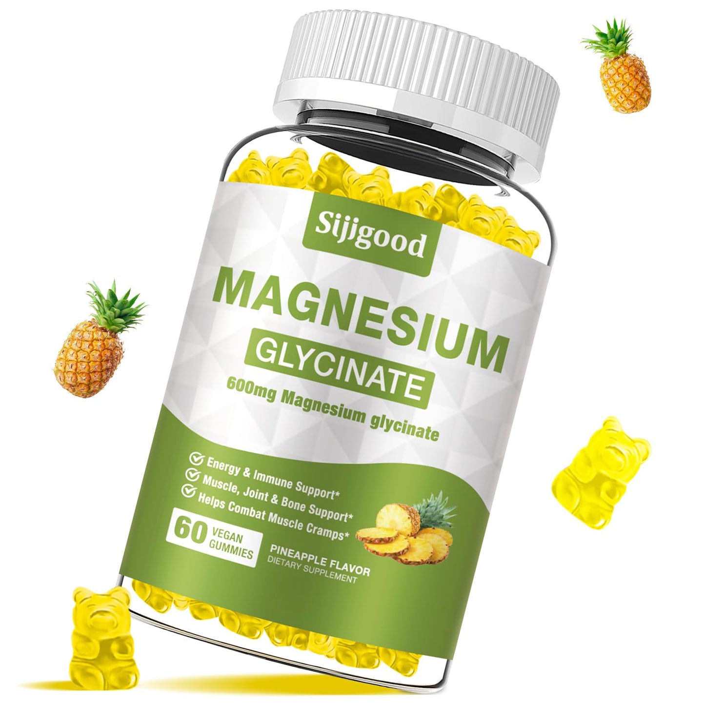 Magnesium Glycinate Gummies 600mg – Relaxation & Sleep Support (Sugar-Free, Pineapple)