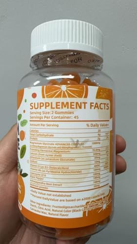 Magnesium Glycinate Gummies - Sugar Free Magnesium Potassium with Vitamin D, B6, CoQ10 for Calm Mood & Sleep Support - 90 Orange Gummies