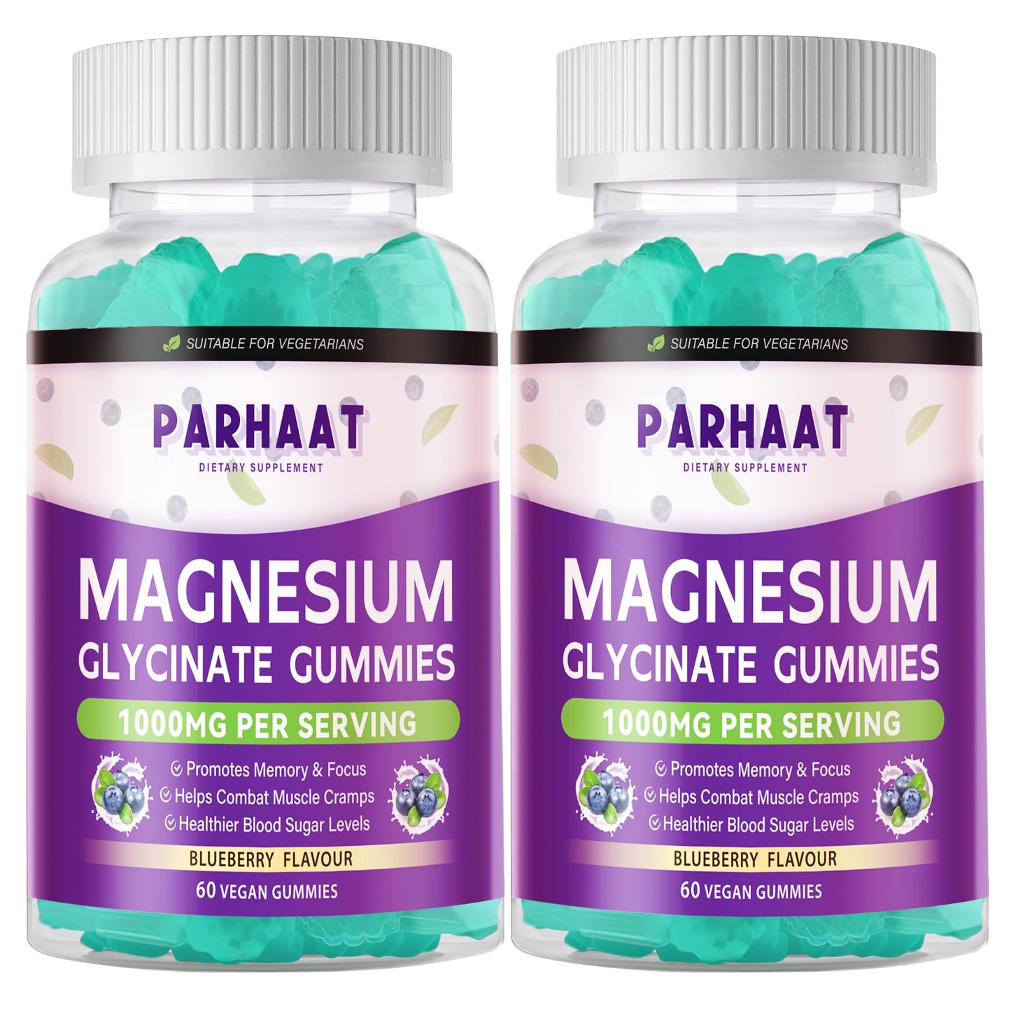 Magnesium Glycinate Gummies – Sugar Free Blueberry with Vitamin D, B6, CoQ10 | 120 Chews