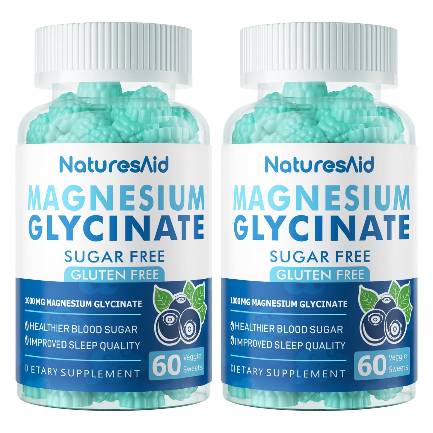 Magnesium Glycinate Gummies 1000mg – Sugar Free, Mood & Sleep Support (2-Pack)